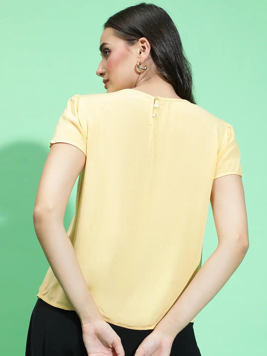 Dote Yellow Round Neck Short Sleeve Women’s Top