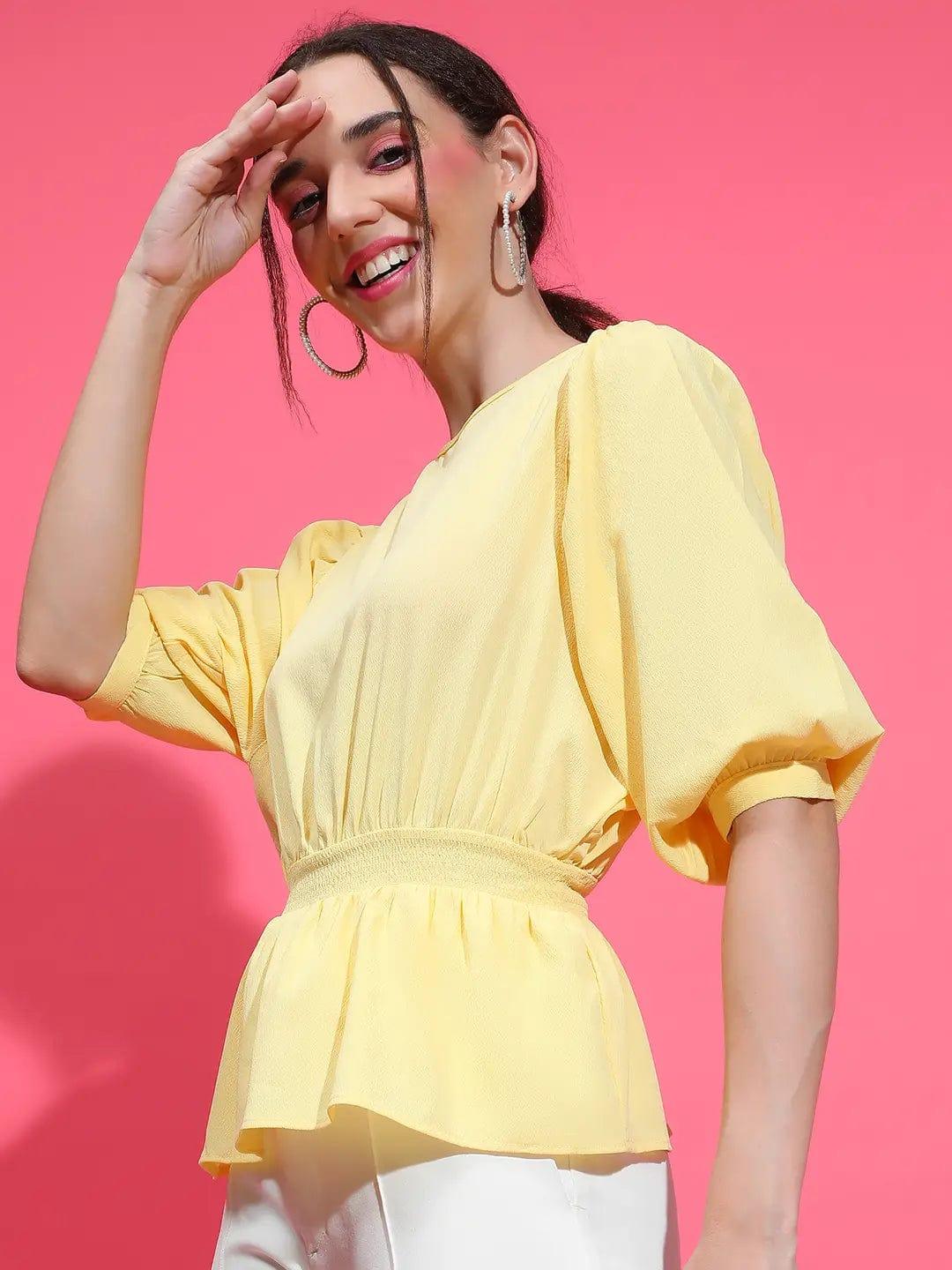 Wholesome Yellow Smocked Puffed Sleeve Women’s Top