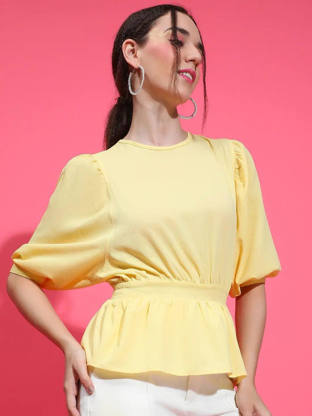 Wholesome Yellow Smocked Puffed Sleeve Women’s Top