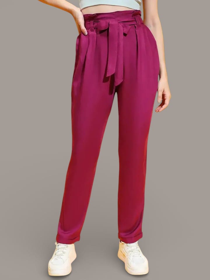 Enigmatic Maroon Elasticated Tie-Knotted Women Trouser