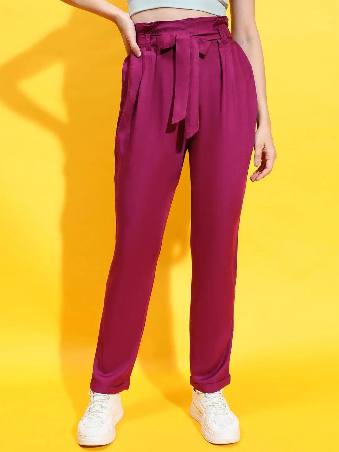 Enigmatic Maroon Elasticated Tie-Knotted Women Trouser