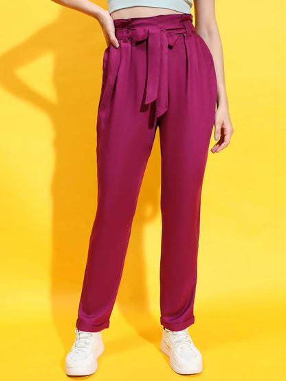 Enigmatic Maroon Elasticated Tie-Knotted Women’s Pant