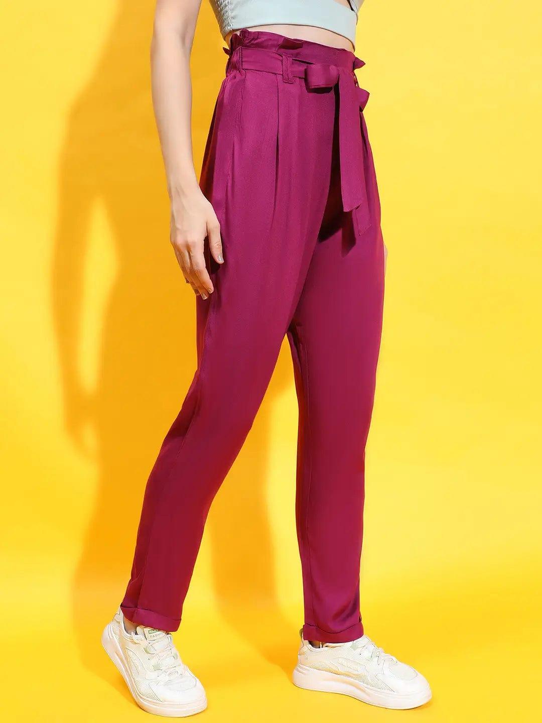 Enigmatic Maroon Elasticated Tie-Knotted Women Trouser