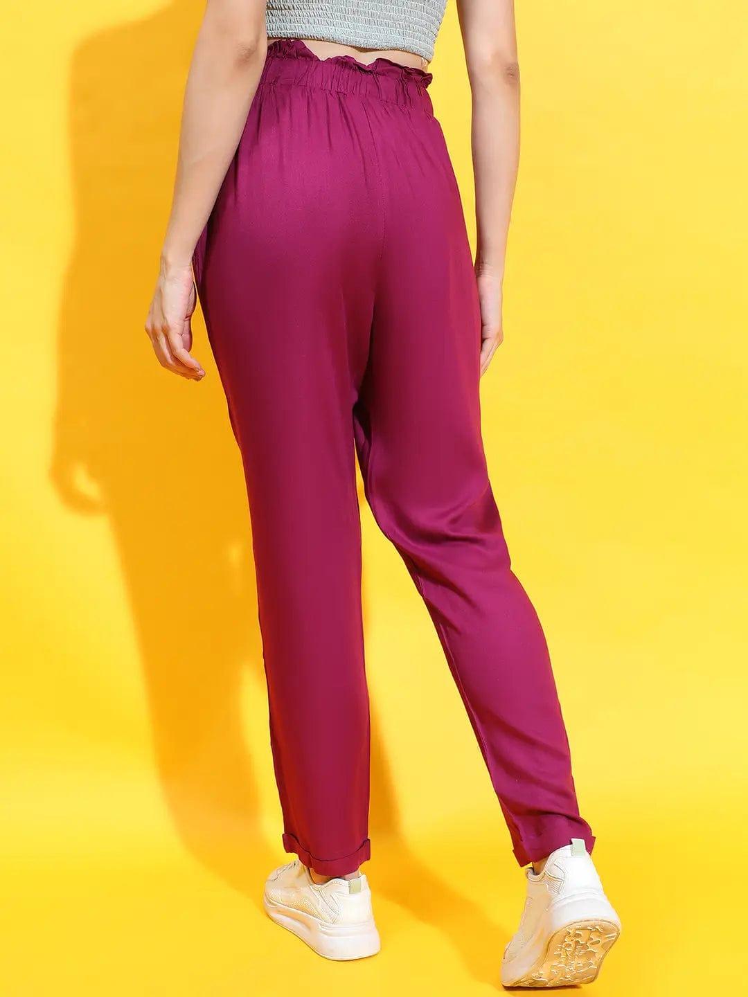 Enigmatic Maroon Elasticated Tie-Knotted Women Trouser