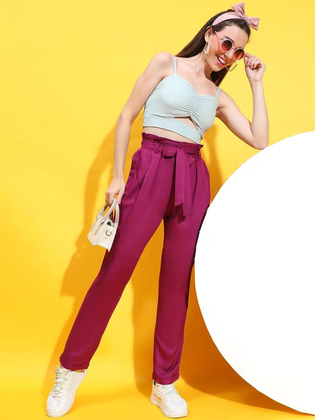 Enigmatic Maroon Elasticated Tie-Knotted Women Trouser