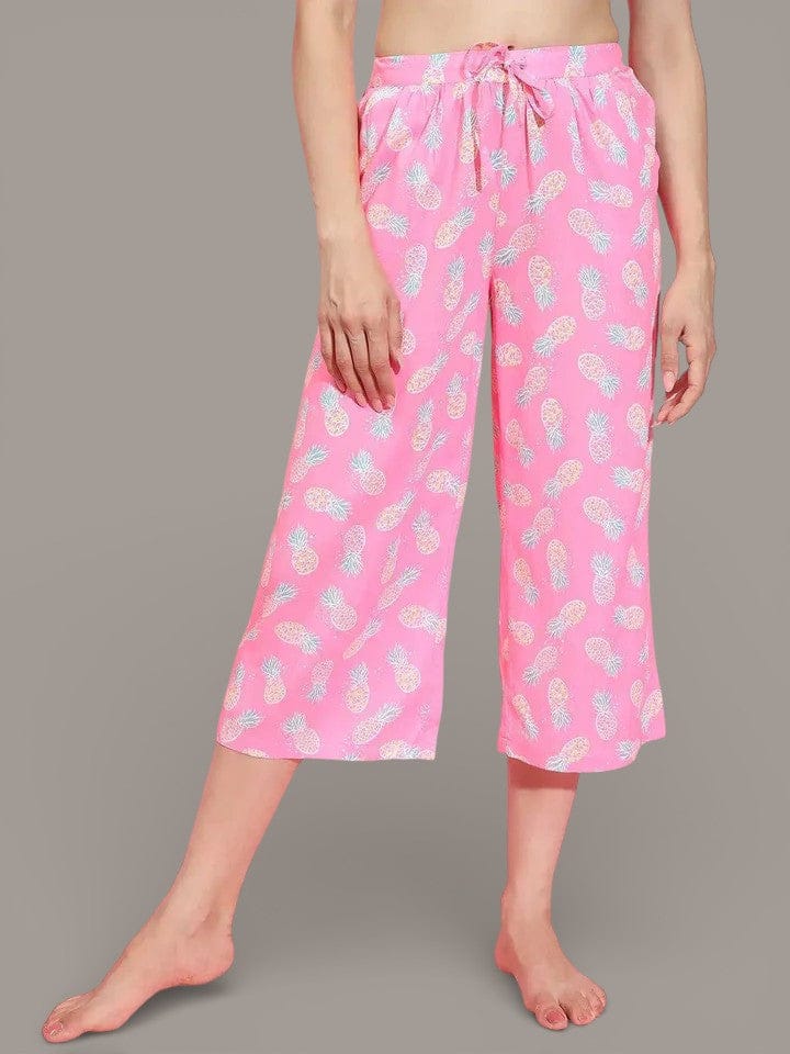 Women's Pink Printed Elasticated Tie-Knotted Nightwear Restful Pyjamas