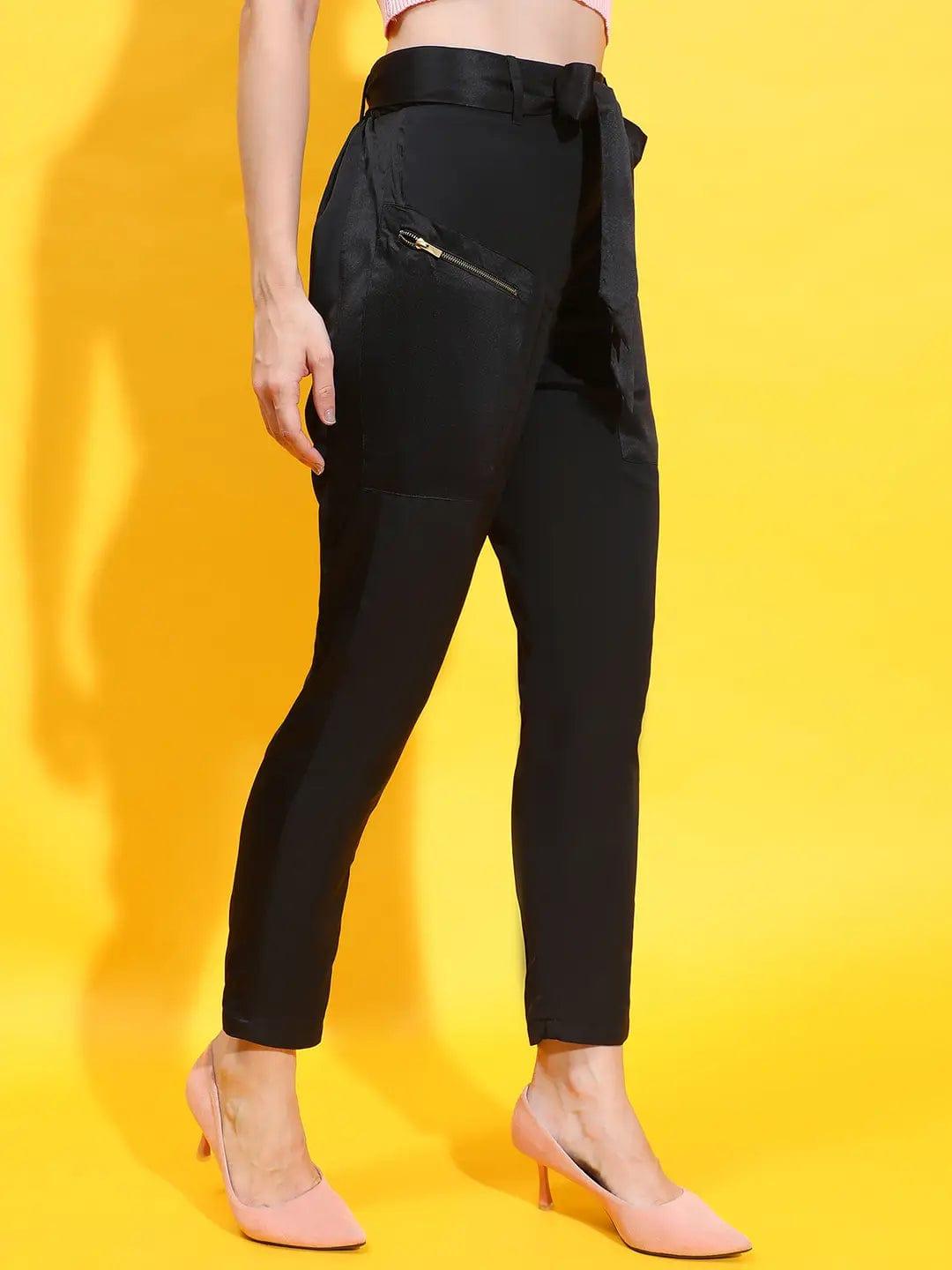 Enchant Black Elasticated Tie-Knotted Women Trouser