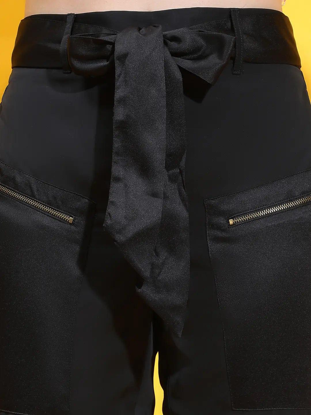 Enchant Black Elasticated Tie-Knotted Women Trouser