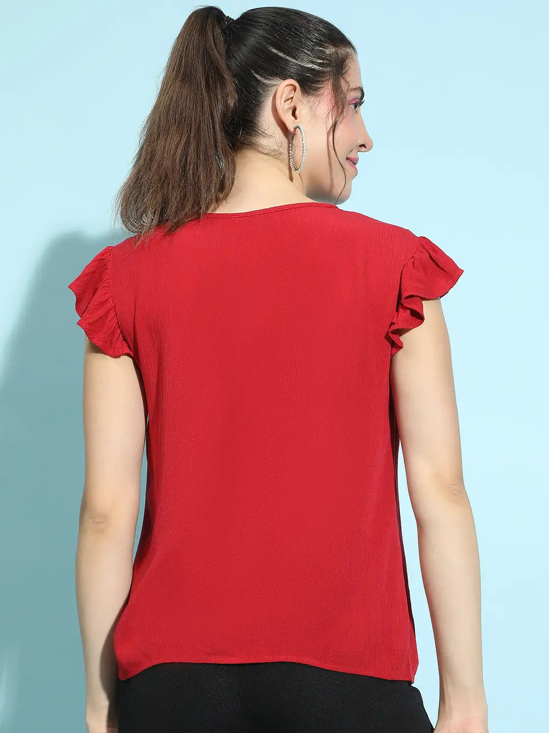 Scarlet Ruffle Chic Short Sleeve Viscose Crepe Top