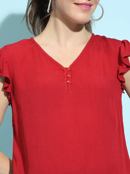 Scarlet Ruffle Chic Short Sleeve Viscose Crepe Top