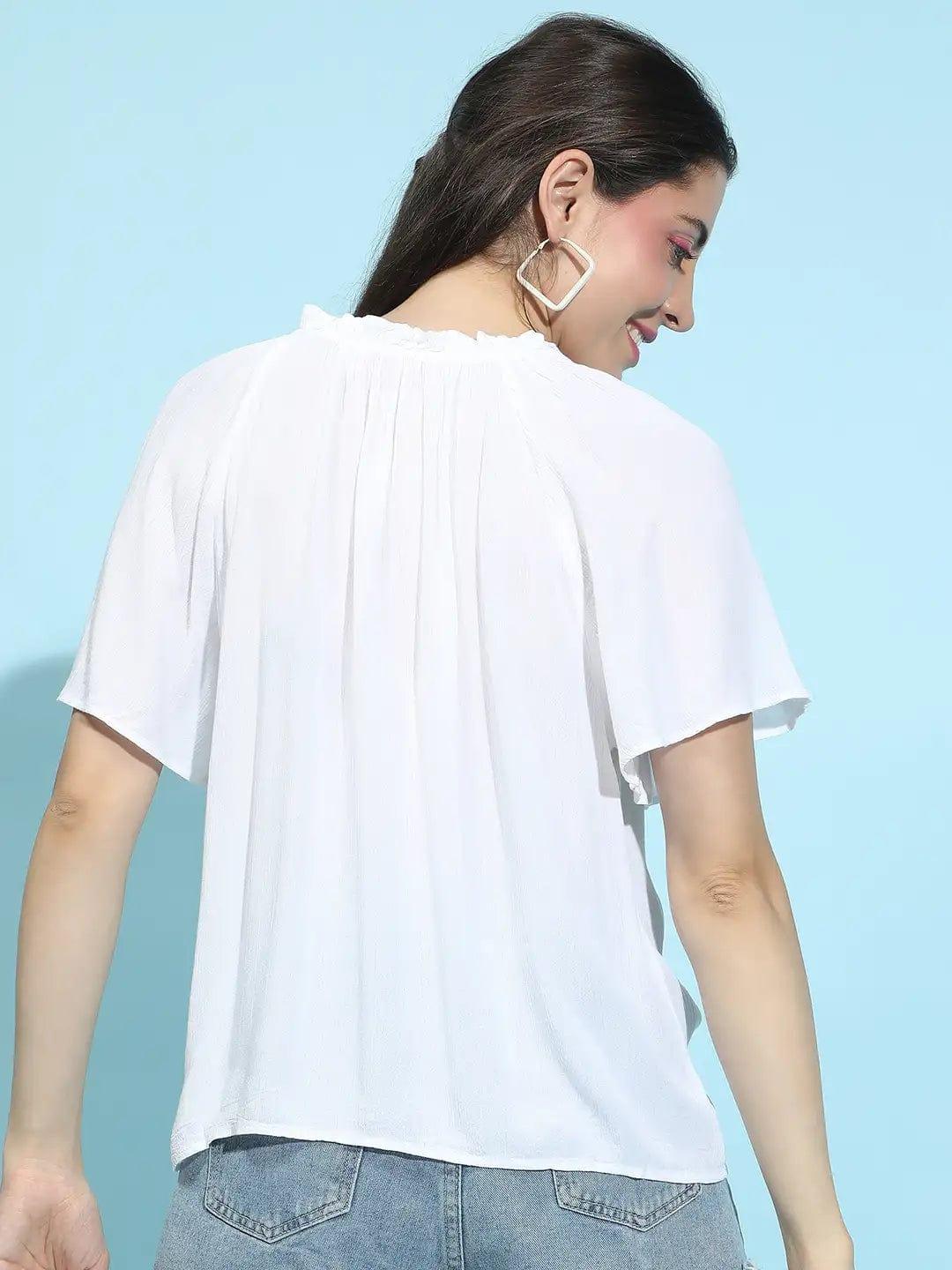 Whisper White Round Neck Tie-Knotted Women’s Top