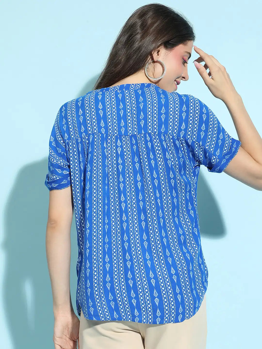 Skyward Blue Printed Casual Top for Women