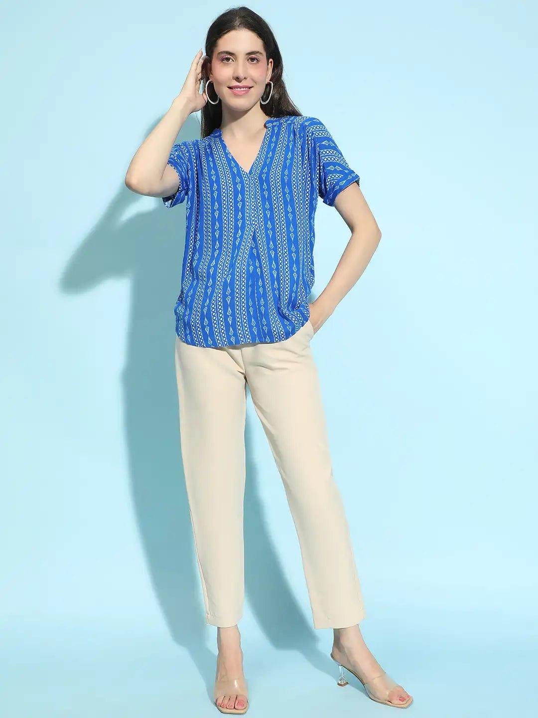 Skyward Blue Printed Casual Top for Women