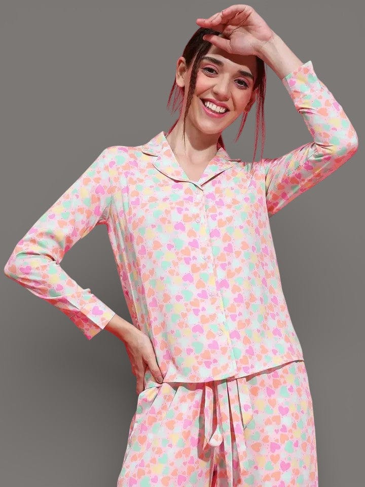 White Floral Print Nightwear Shirt