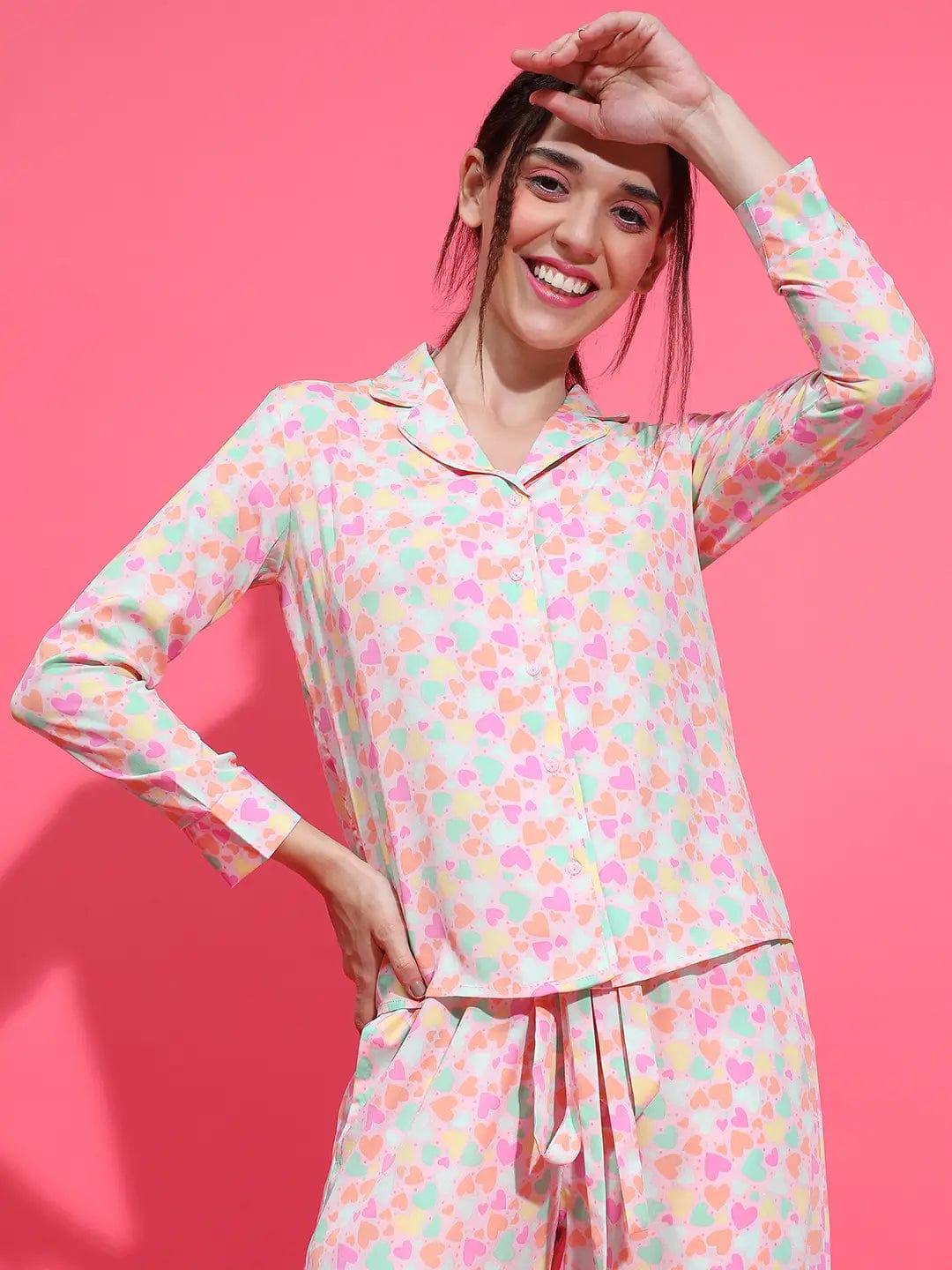 Dearly White Floral Print Long Sleeve Nightwear Relaxed Shirt