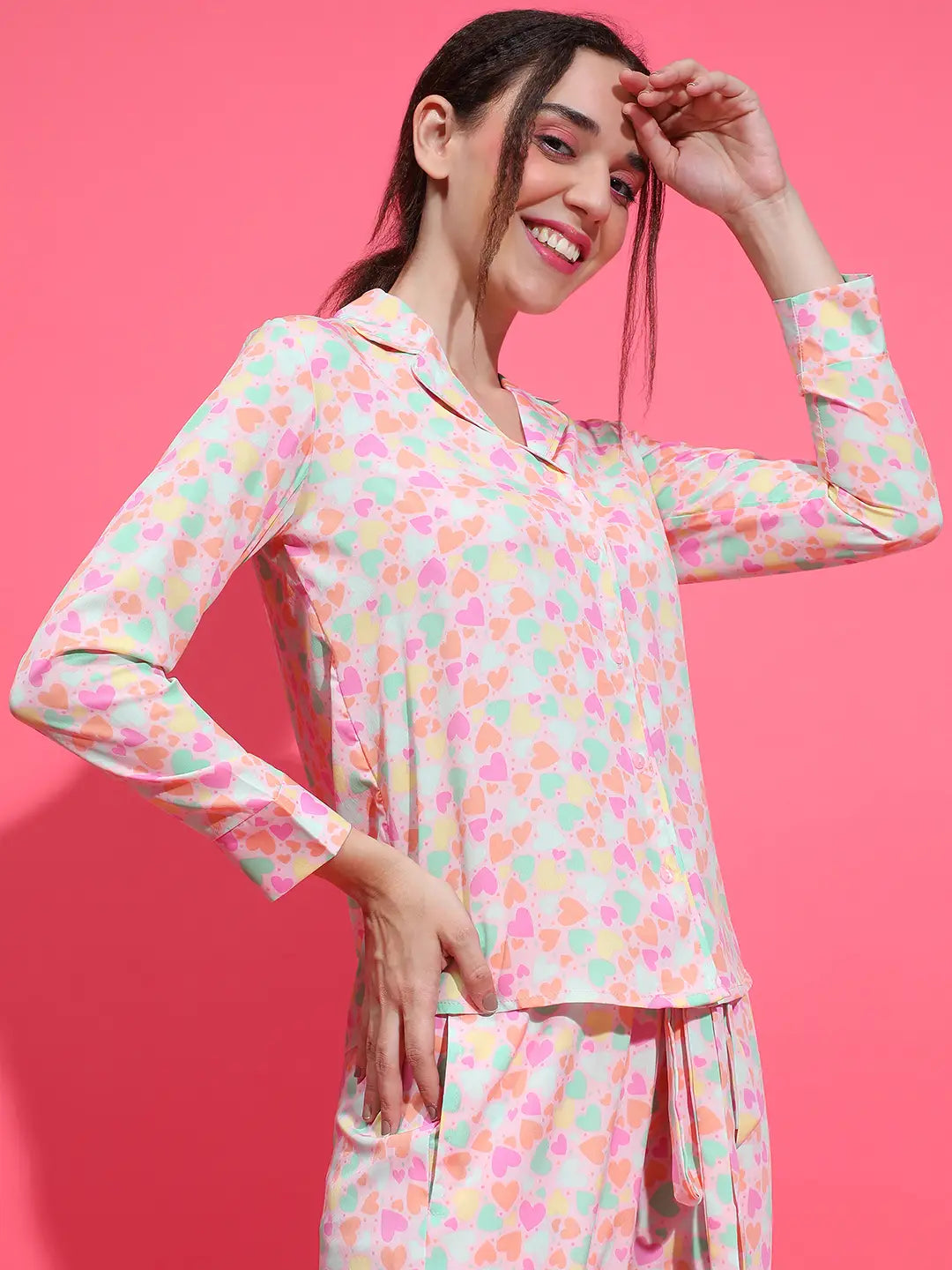 Dearly White Floral Print Long Sleeve Nightwear Shirt