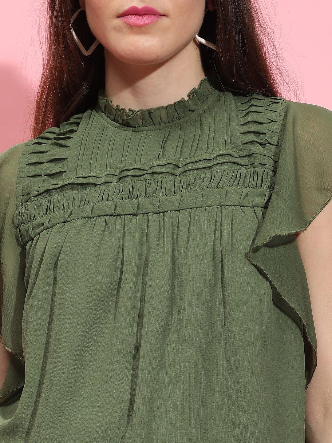 The Khaki Ruffle Styled Women Partywear Top