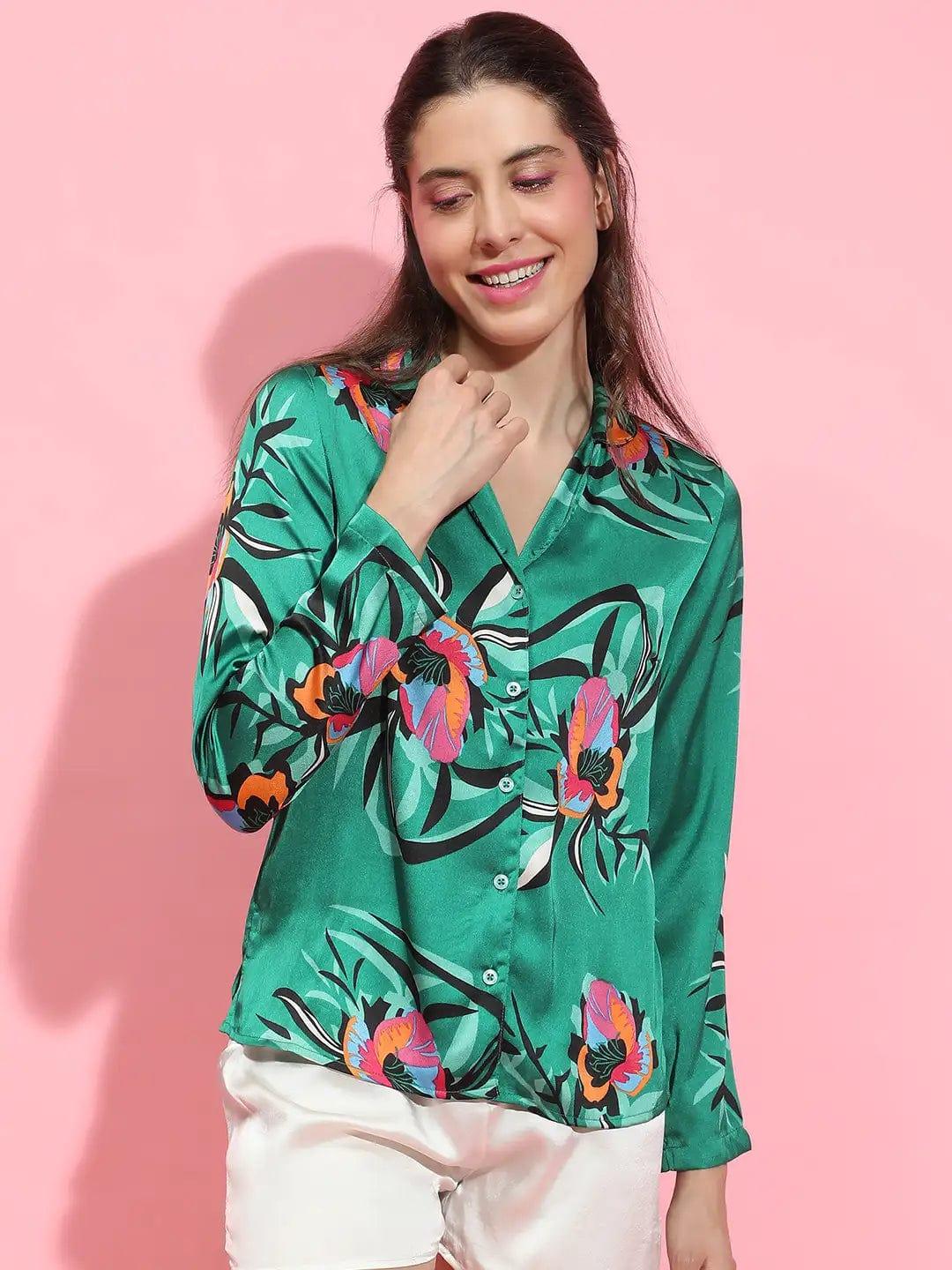 Multicolor floral print long sleeve women nightwear Relaxed Shirts