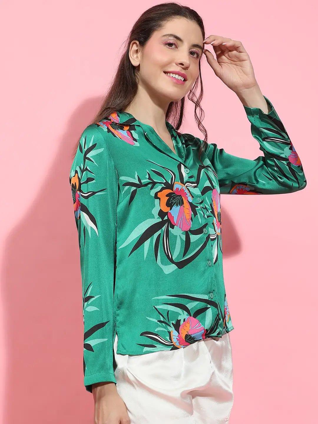 Multicolor floral print long sleeve women nightwear Relaxed Shirts