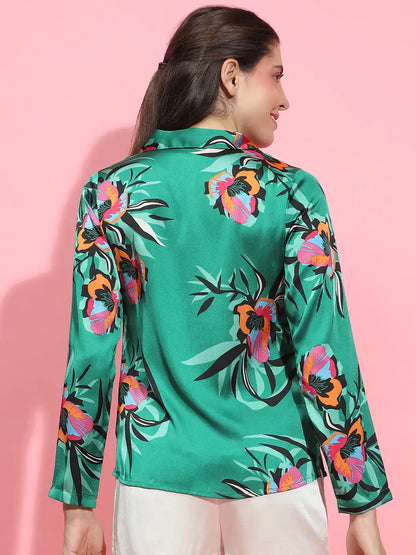 Multicolor floral print long sleeve women nightwear shirt