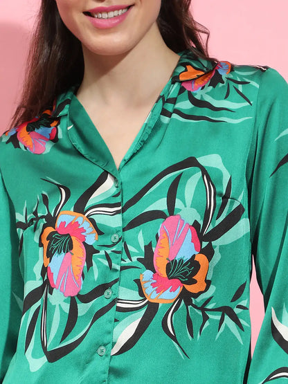 Multicolor floral print long sleeve women nightwear shirt