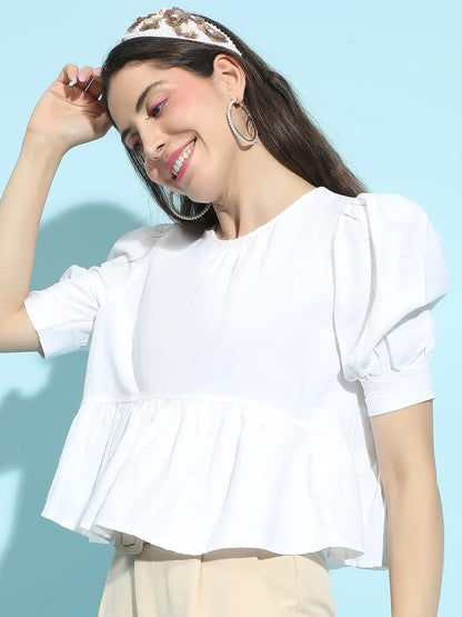 Bossy White Short Sleeve Cotton Top