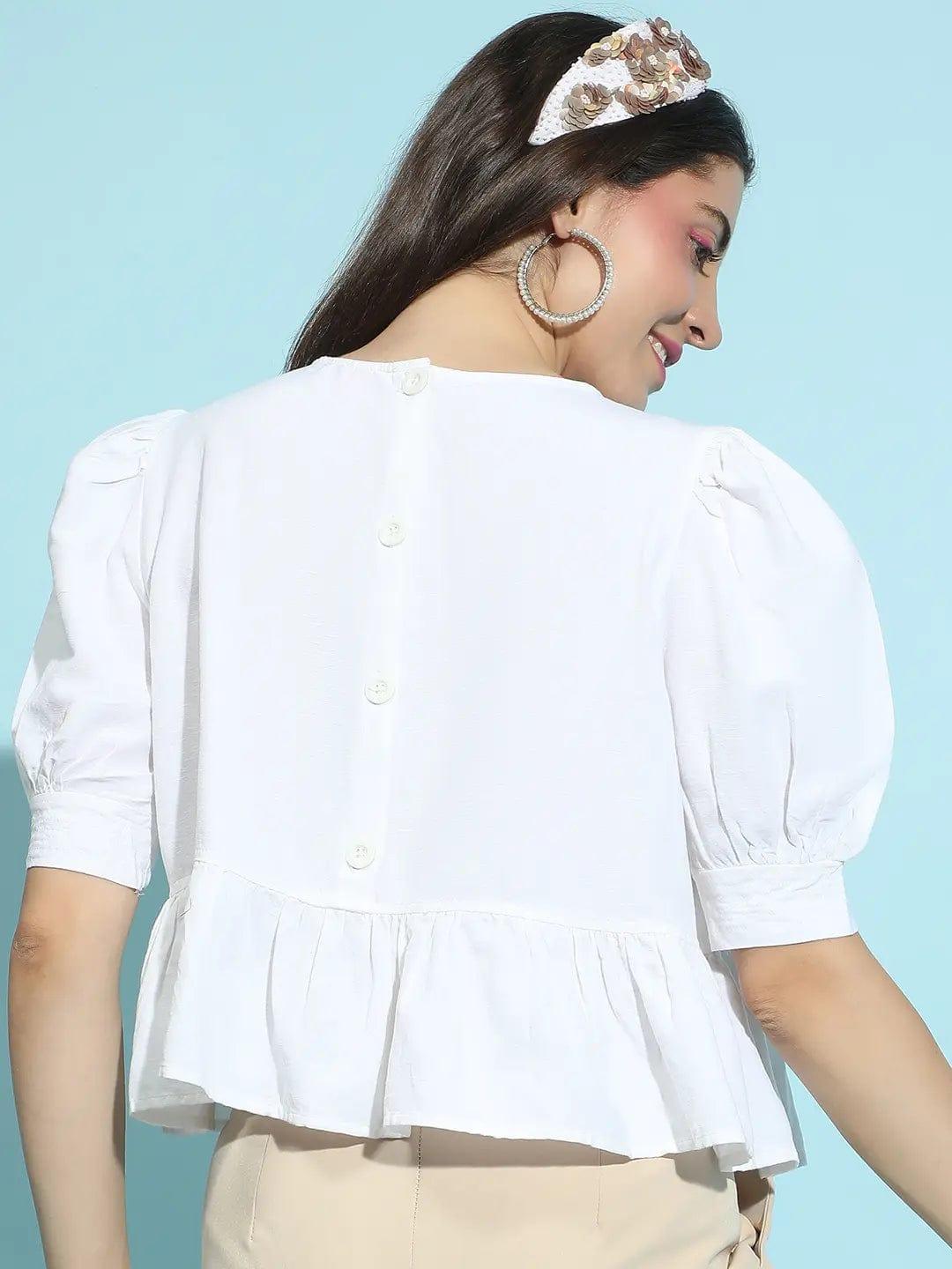 Bossy White Short Sleeve Cotton Top