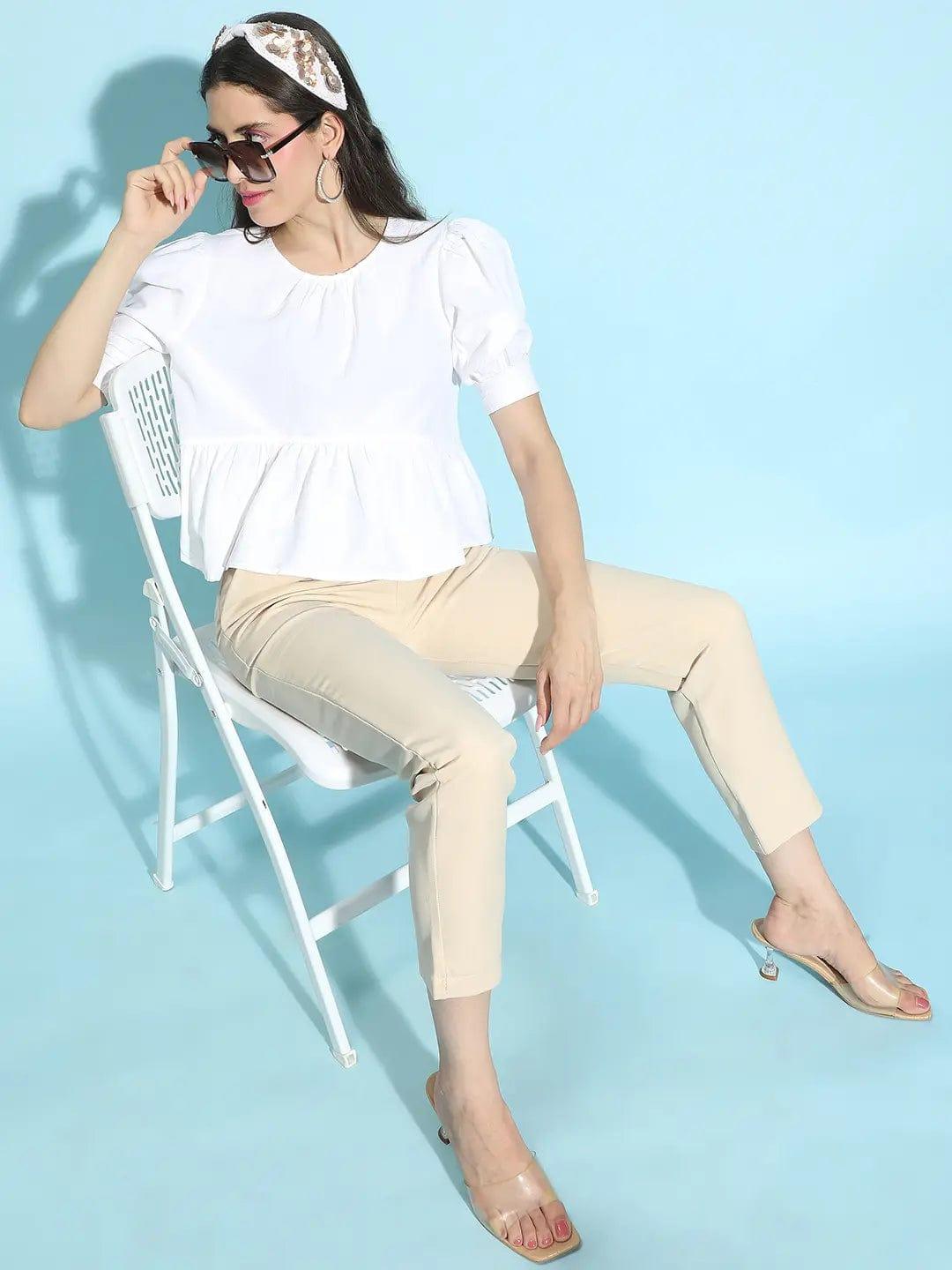 Bossy White Short Sleeve Cotton Top