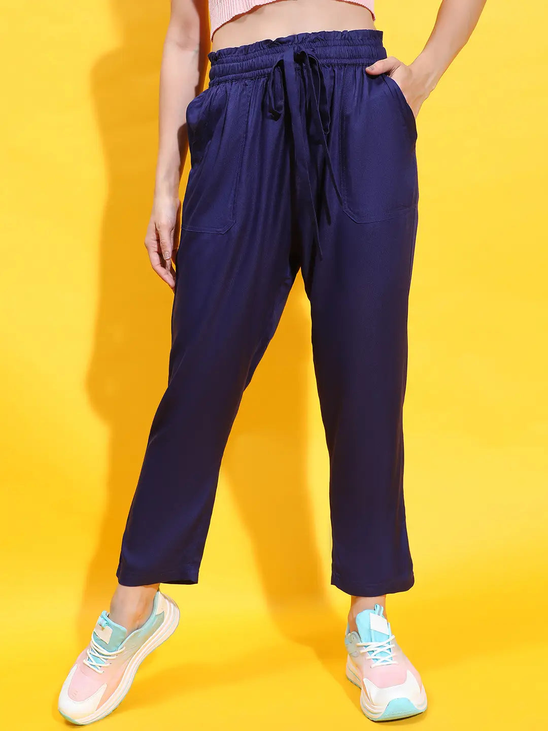 Sophisticated Blue Elasticated Tie-Knotted Casual Pants