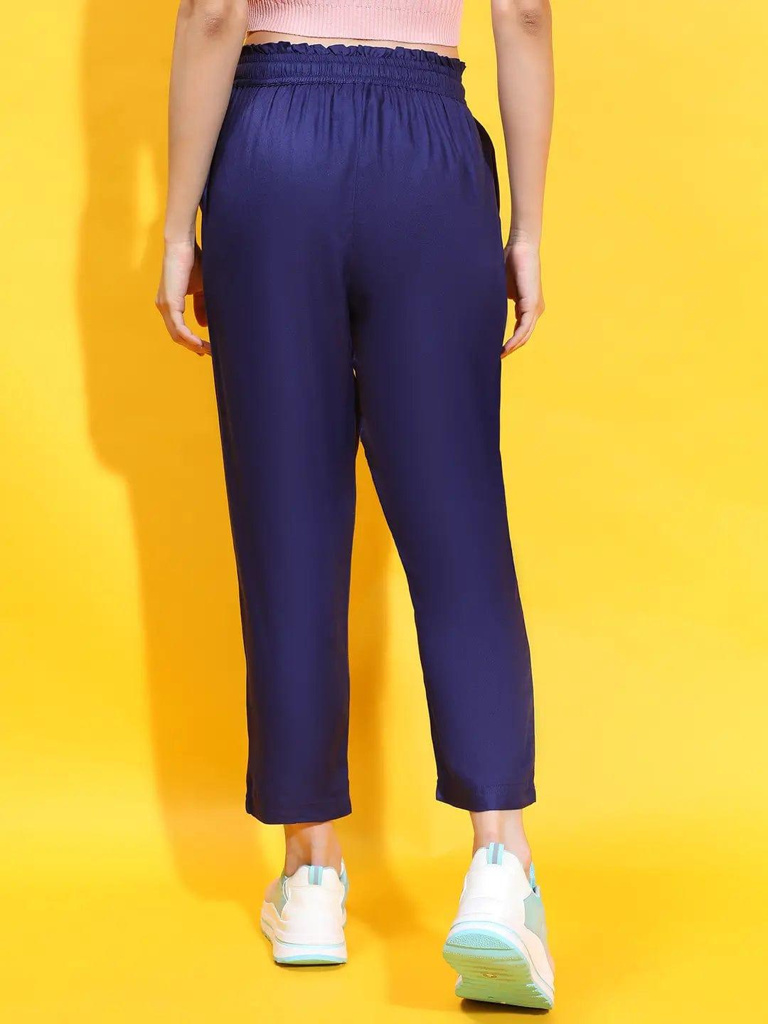 Sophisticated Blue Elasticated Tie-Knotted Casual Women Trouser