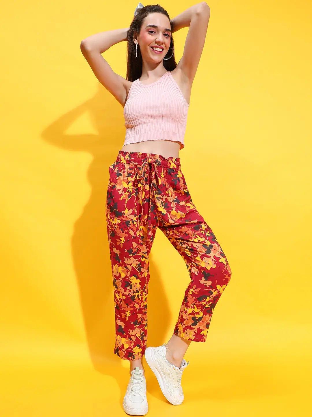 Trendsetter Delight Multicolor Floral Print Elasticated  Women Trouser