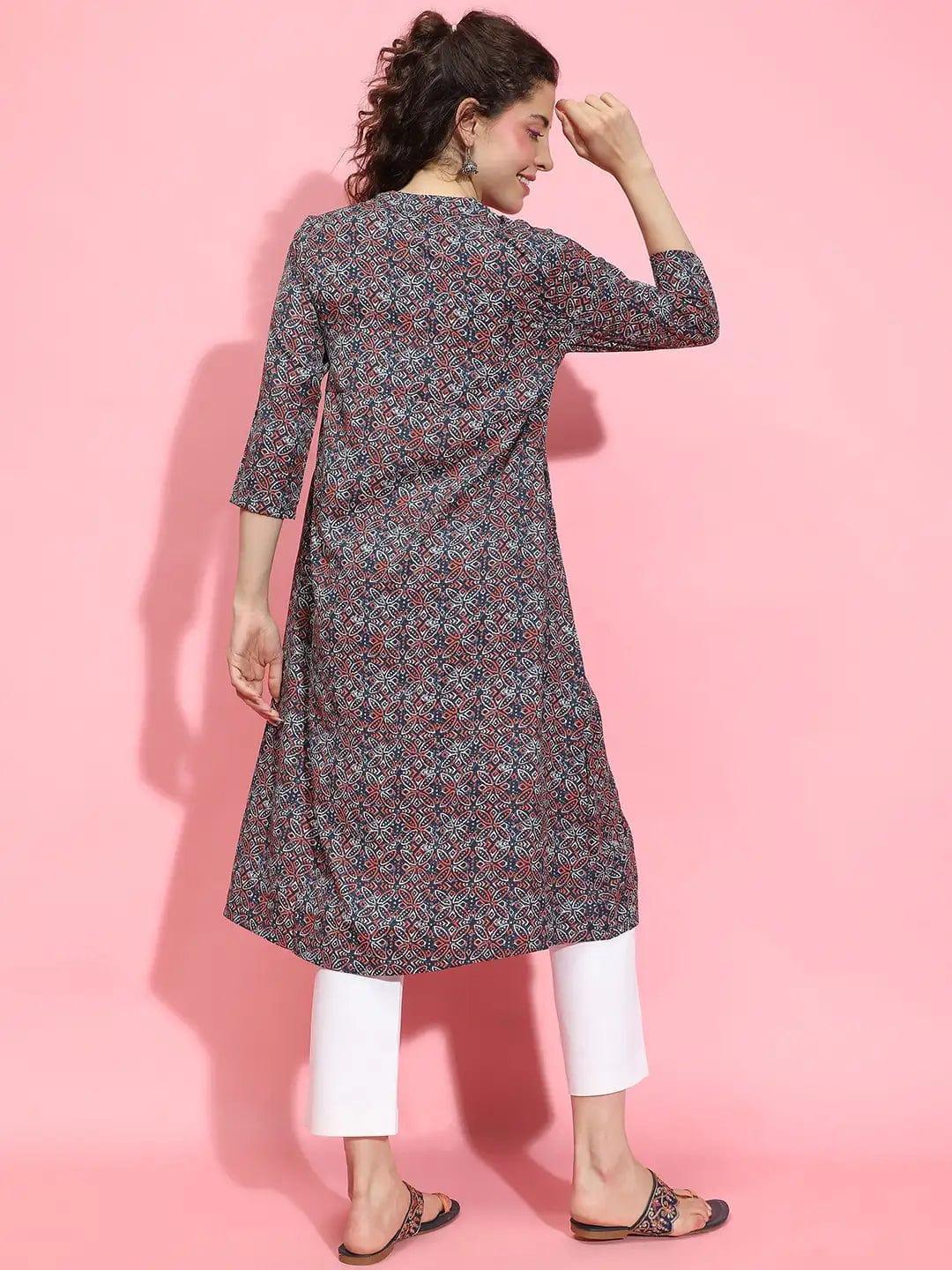 Multicolor Floral Print V-Neck 3/4 Sleeve Tunic for Women of All Ages - oxolloxo