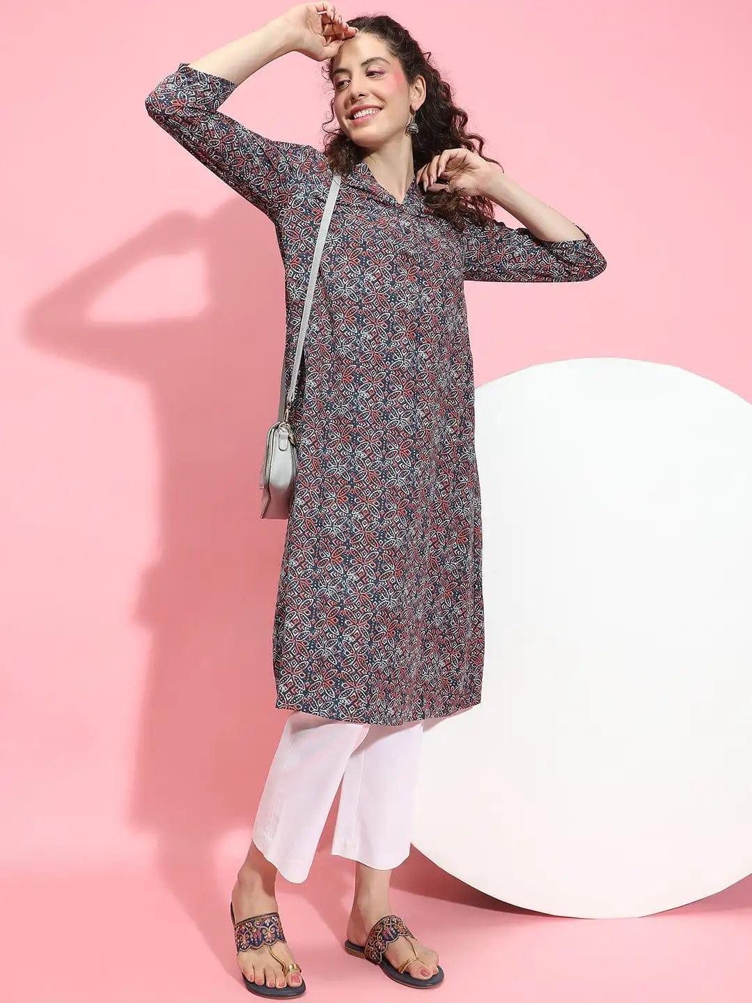 Multicolor Floral Print V-Neck 3/4 Sleeve Tunic for Women of All Ages - oxolloxo