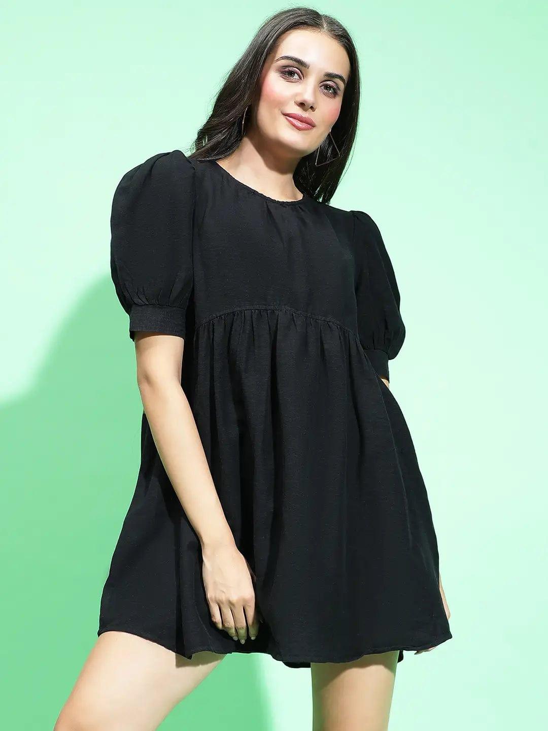 Black Solid chic women cotton casual Women Dress