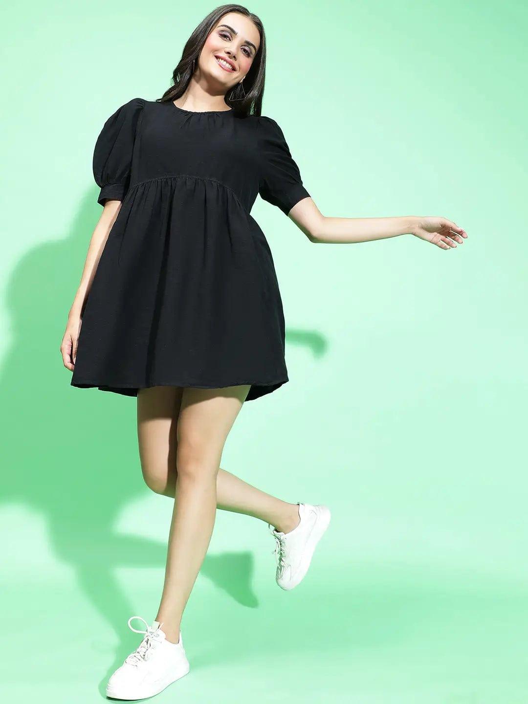 Black Solid chic women cotton casual Women Dress