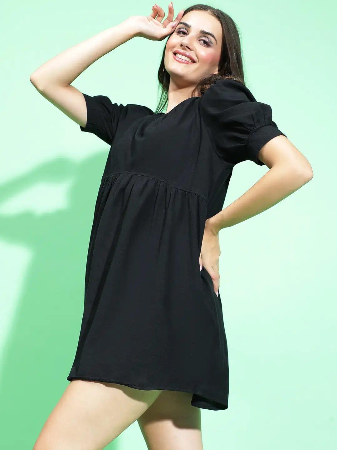 Black Solid chic women cotton casual Women Dress