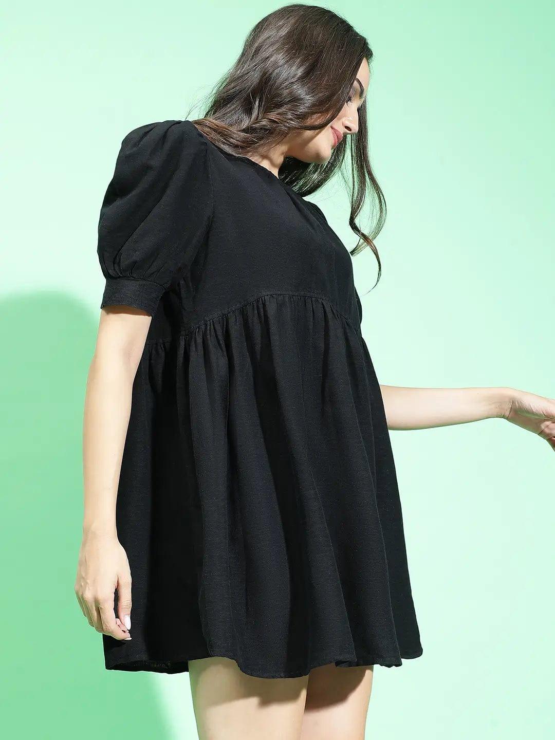 Black Solid chic women cotton casual Women Dress