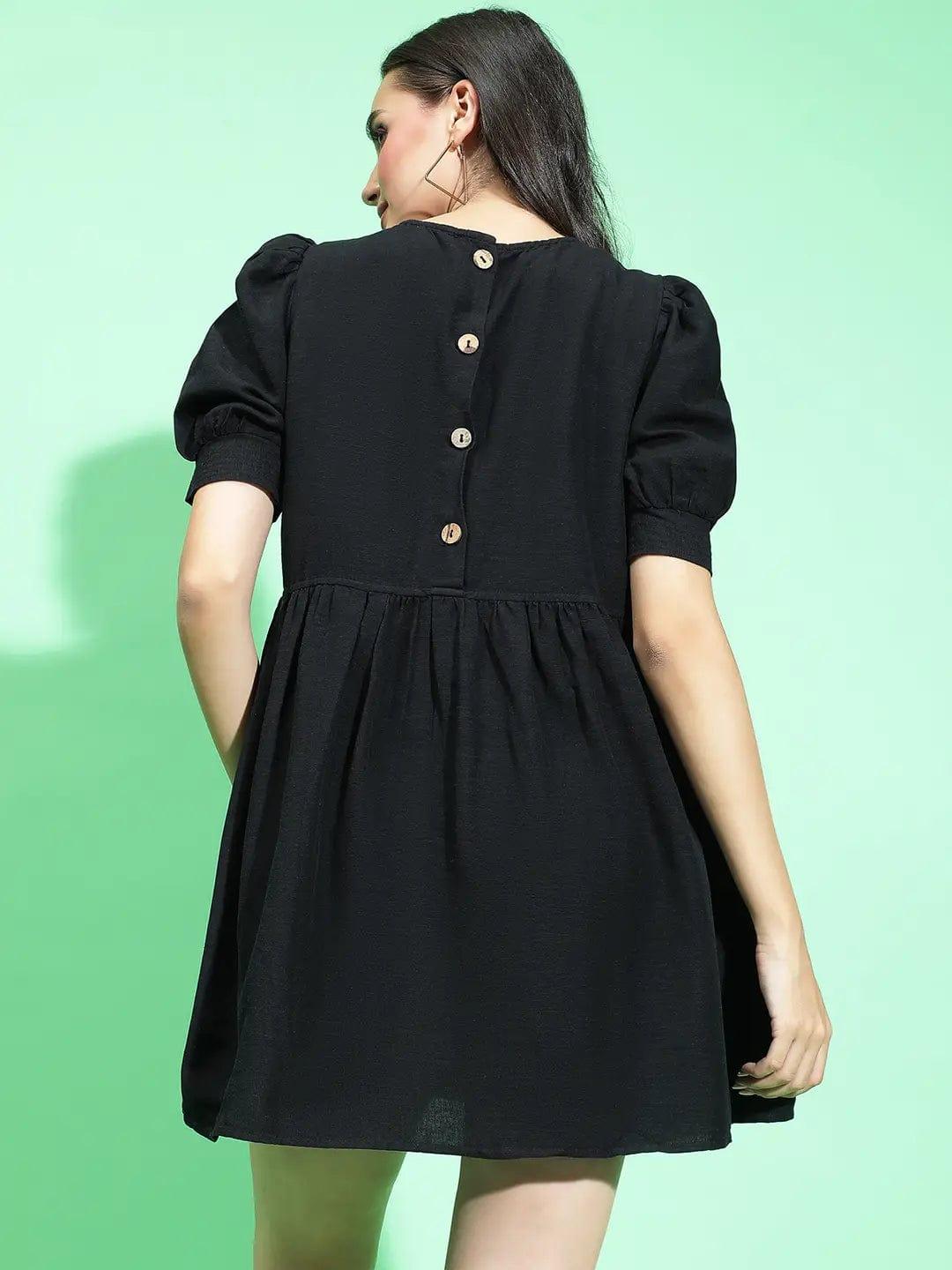 Black Solid chic women cotton casual Women Dress