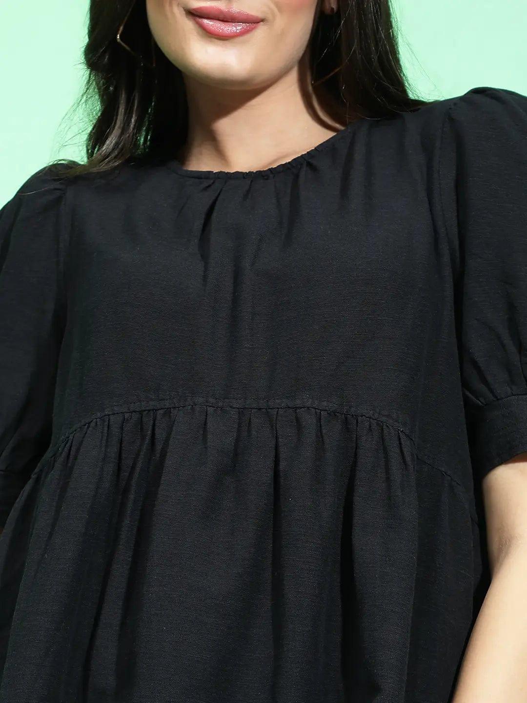 Black Solid chic women cotton casual Women Dress