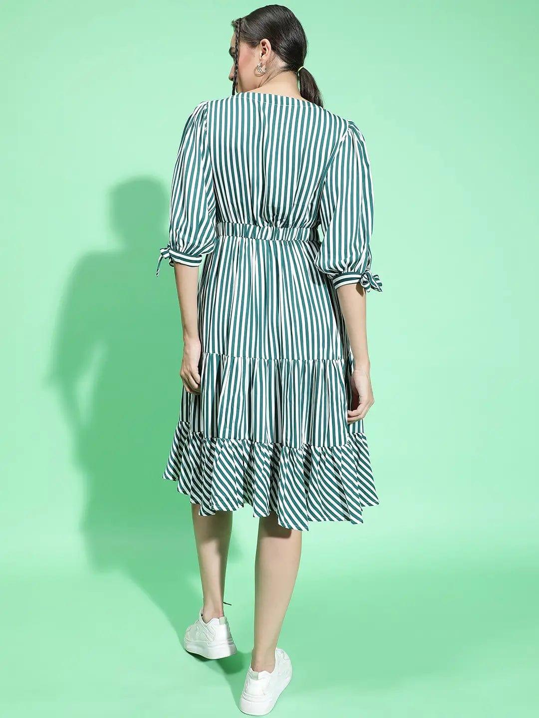 All Green Stripe Print Women Knee Length women Dress