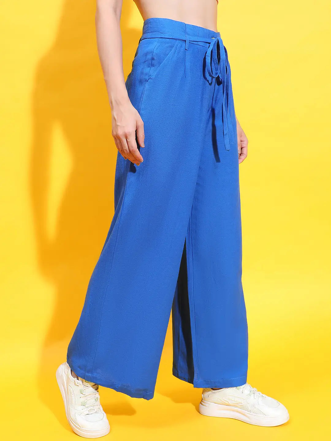 Wavy Blue Elasticated Waist Tie-Knot Detail Pant For You