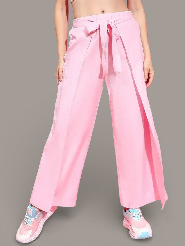Flossy Pink Elasticated Waist Tie-Knot Detail Wrap Style  Women Trouser