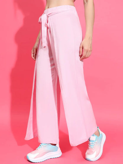 Flossy Pink Elasticated Waist Tie-Knot Detail Wrap Style Pant