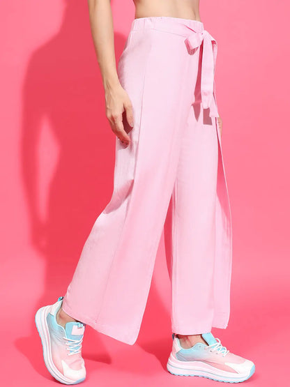 Flossy Pink Elasticated Waist Tie-Knot Detail Wrap Style Pant