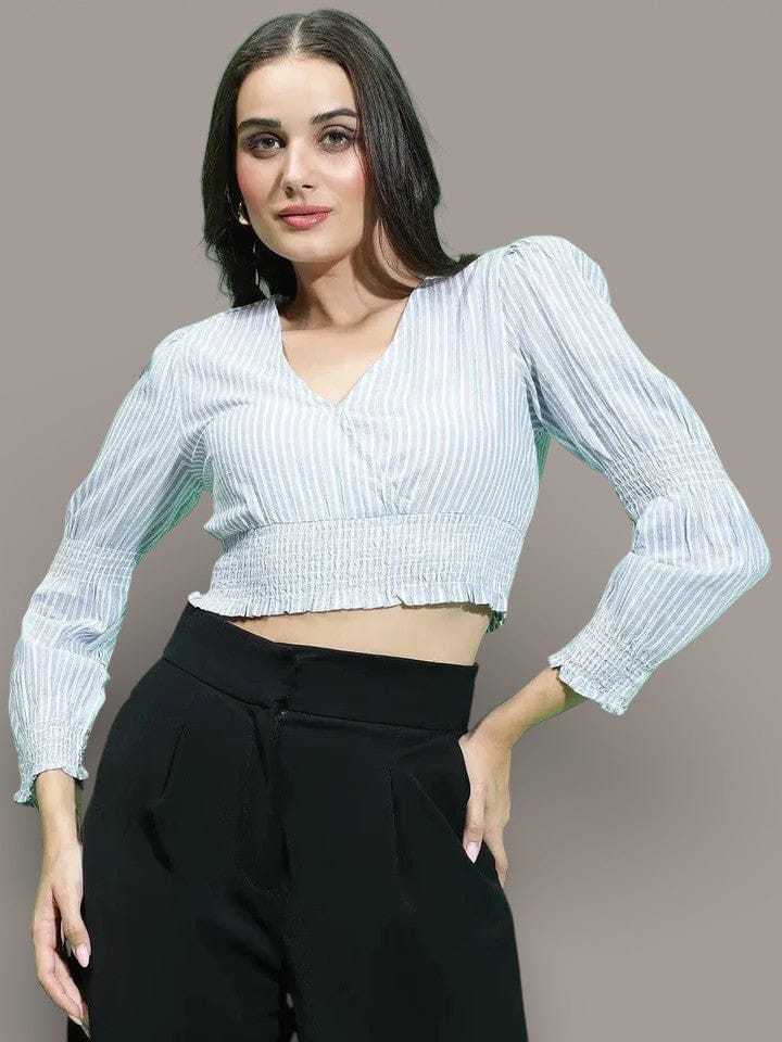 Blue Stripe Cotton Crop Top