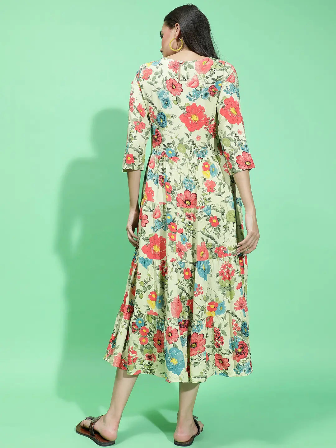 Garden Wowed Multicolor Floral Print Embellished Detail Dress