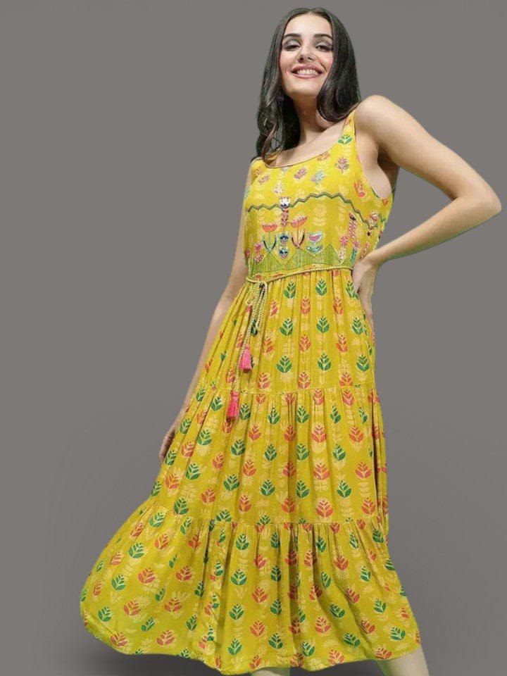 Floral Print Dress - Women Sleeveless Tie-Knot Waist Multicolor Summer Dress