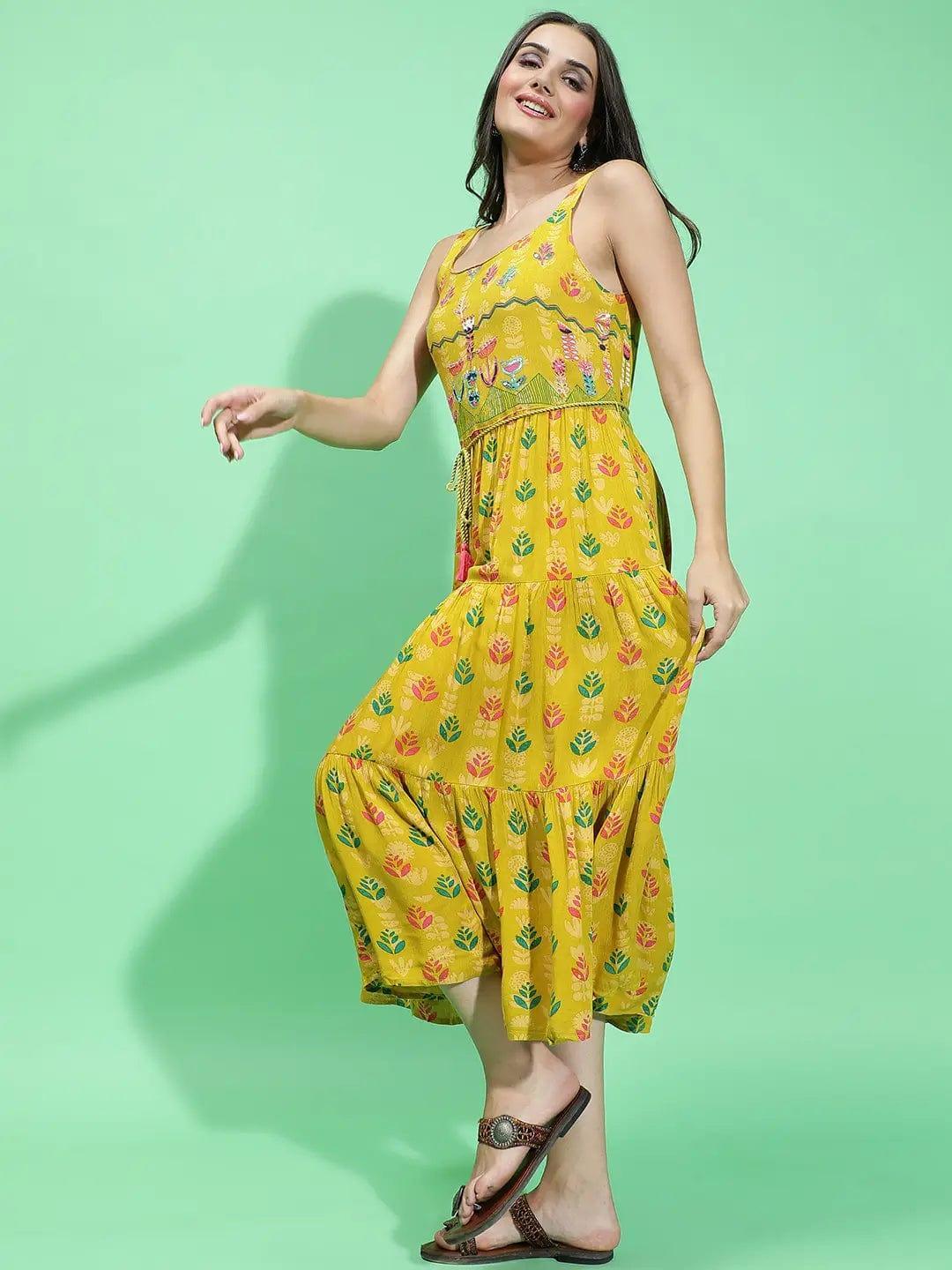 Fusion Multicolor Floral Print Light Embellish Sleeveless Women Dress - oxolloxo