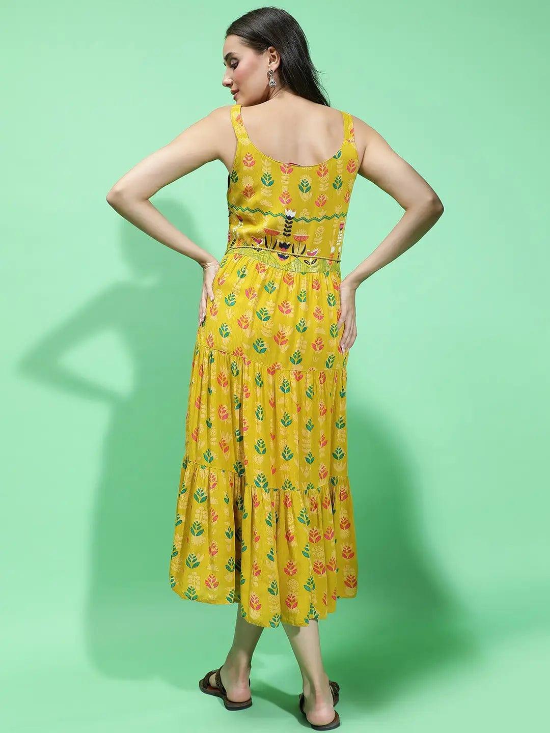 Fusion Multicolor Floral Print Light Embellish Sleeveless Women Dress - oxolloxo