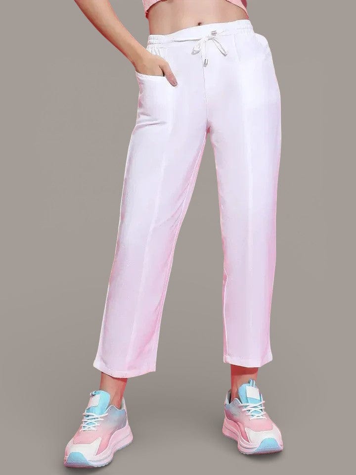 Whizzy White Elasticated Waist With Tie-Knot Detail Cotton  Women Trouser
